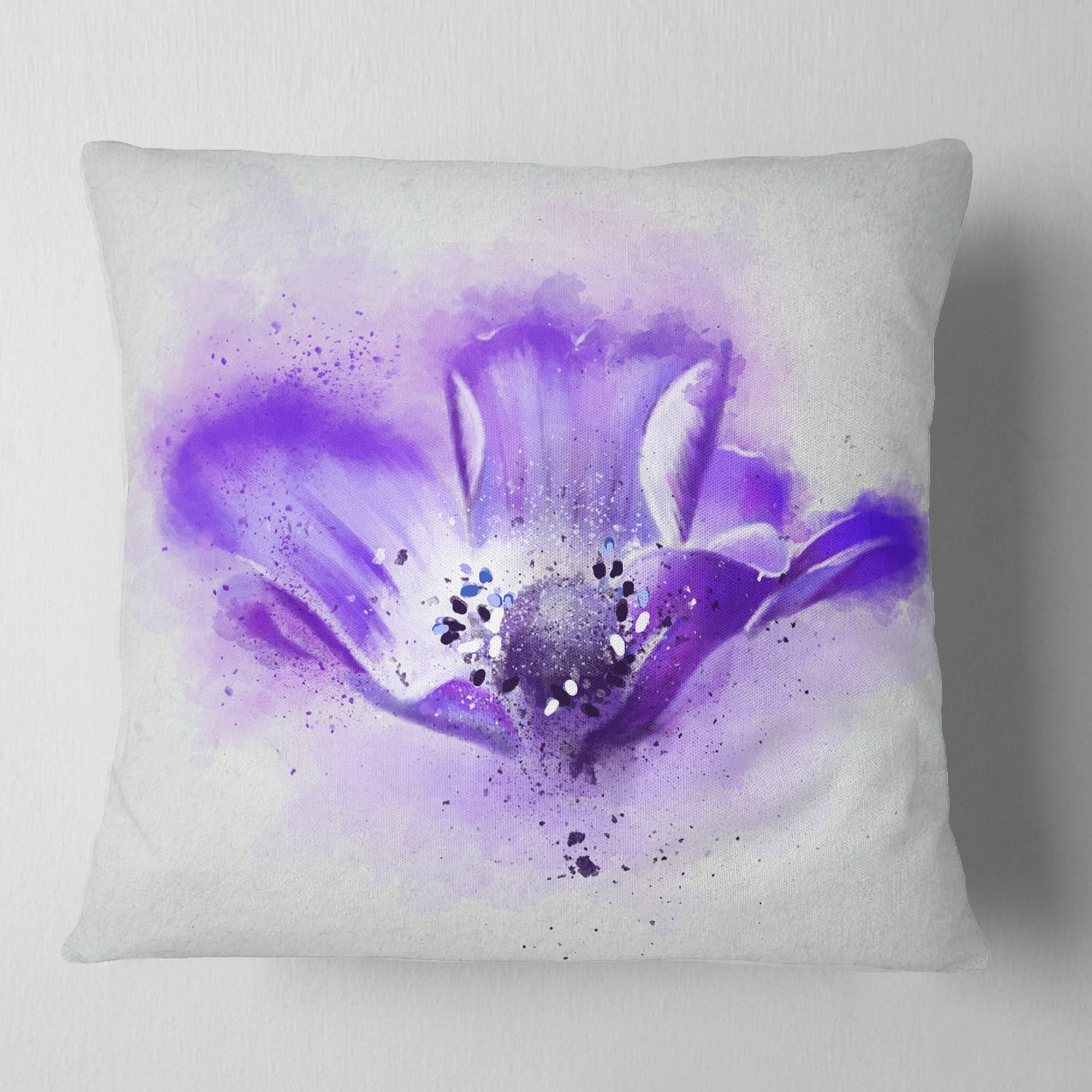 Designart Stylized Watercolor Poppy Flower - Floral Throw Pillow - 18x18