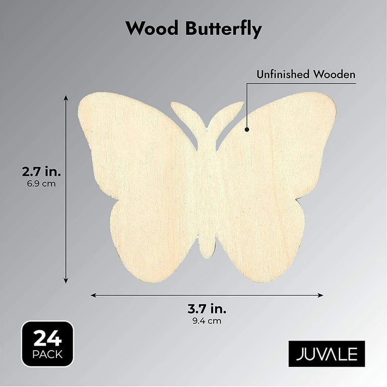 24 Pack Unfinished Wood Butterfly Cutouts for Crafts, 2.5mm DIY Wooden  Butterflies Slice Pieces (3.7 x 2.7 In) 