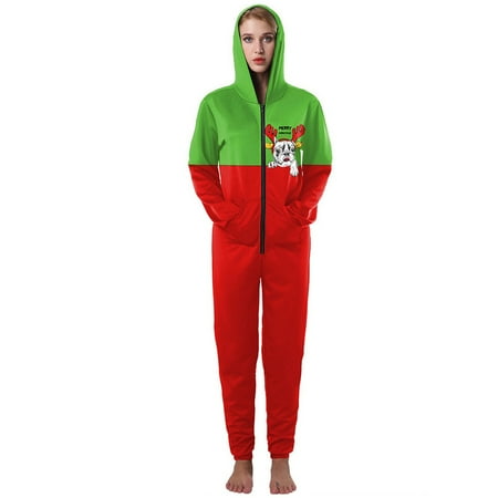 

TAIAOJING Women Casual Jumpsuits Fashion Christmas Print Jumpsuit Hooded Pocket Zipper Slim Rompers Jumpsuit