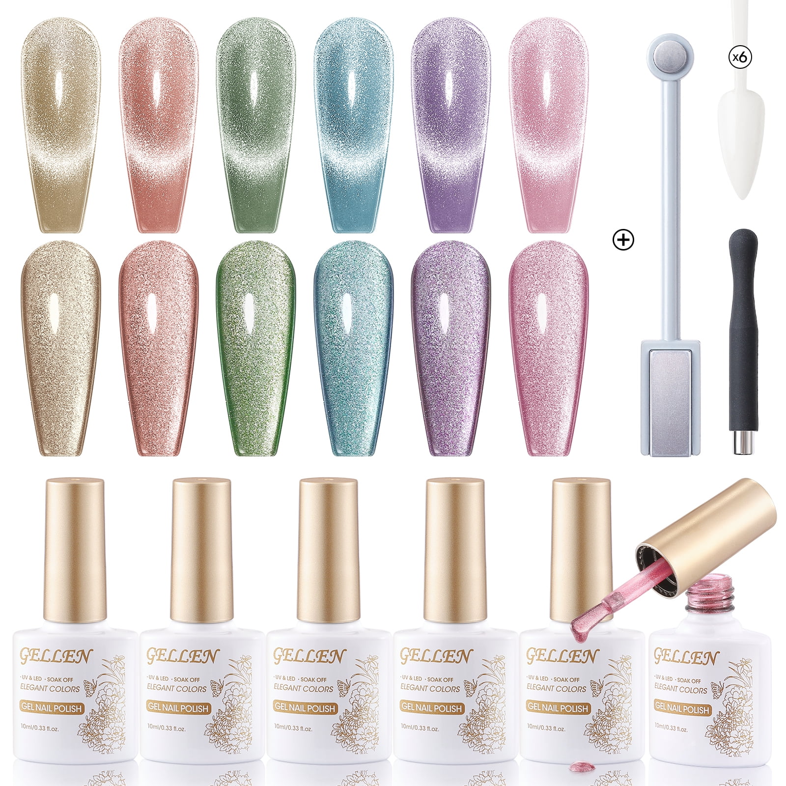 Gellen Cat Eye Gel Nail Polish Kit, 6 Colors Macaron Cat Eye Gel Polish