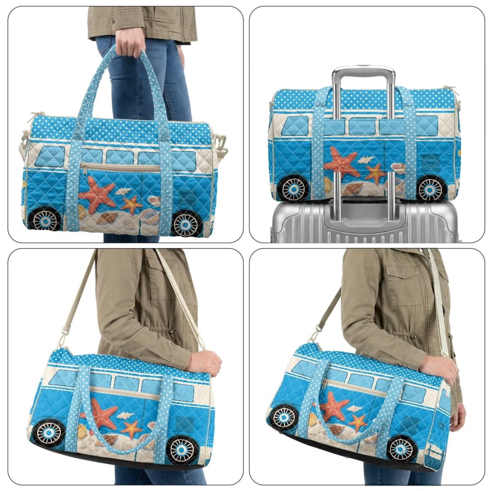 Garronmavis Large Quilted Duffle Bag for Women, Beach Camper Weekender Travel Bag, Overnight Carry On Tote with Zipper Pockets for Gym, Weekend Getaways