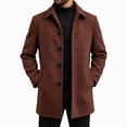 thumbnail image 4 of WIZUTIZ Men's Wool Blend Button Up Overcoat Lapel Collar Fall Winter Warm Mid Length Long Coat, 4 of 6