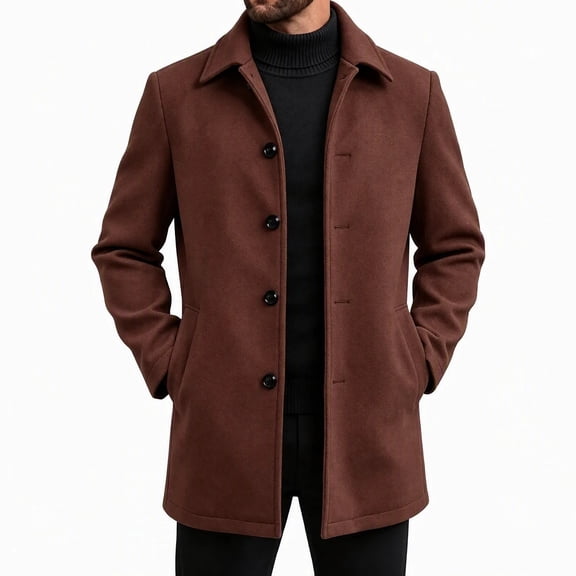 Rvwovn Men's Button Down Trench Coat Lapel Collar Relaxed Fit Casual Mid Length Outerwear with Pockets