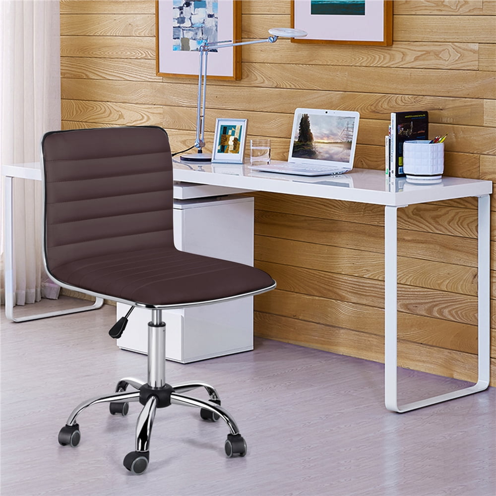 Yaheetech Adjustable PU Leather Office Chair with Wheels, Brown
