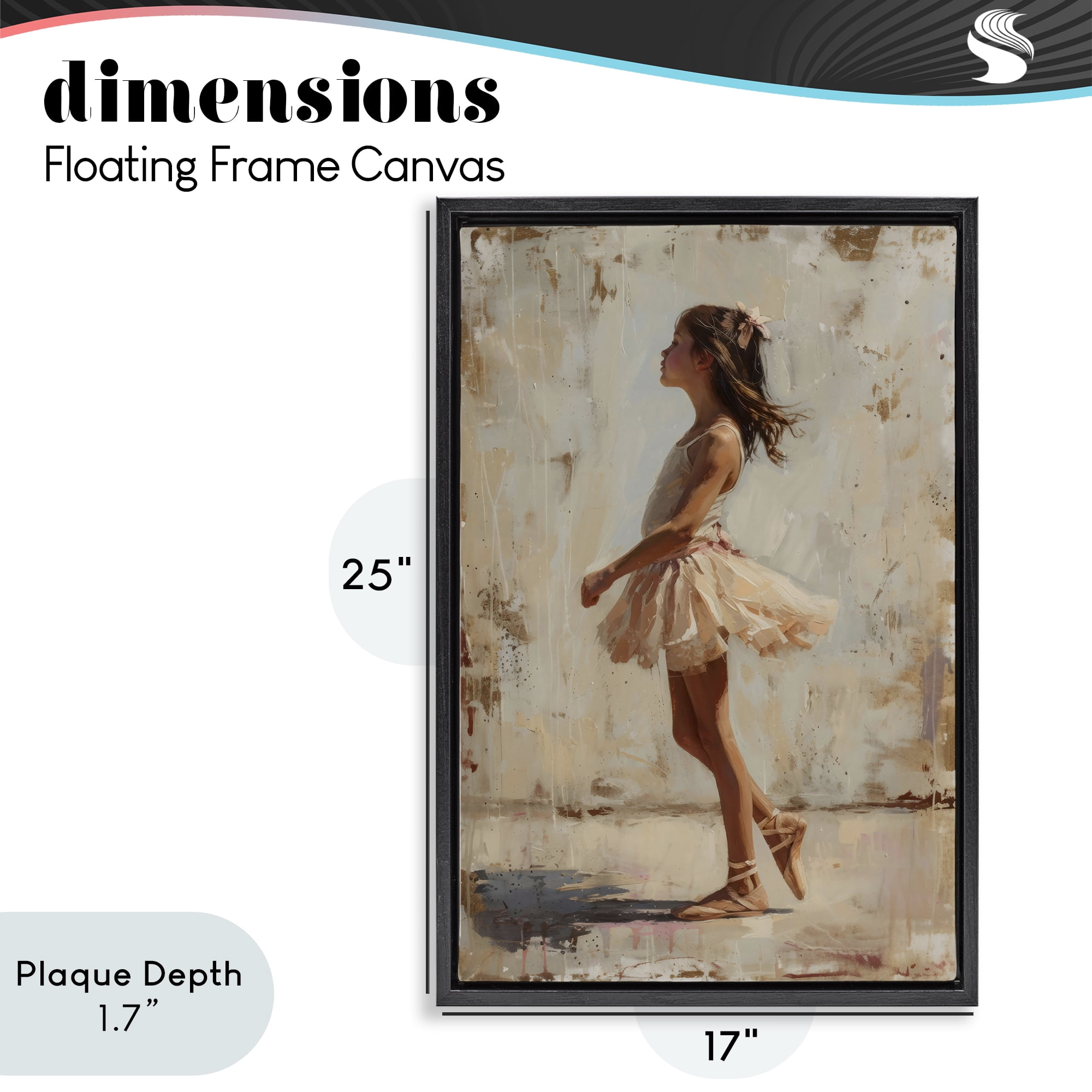Stupell Industries Ballerina in Soft Light Black Framed Floater Canvas Wall Art, design by Creative Studio