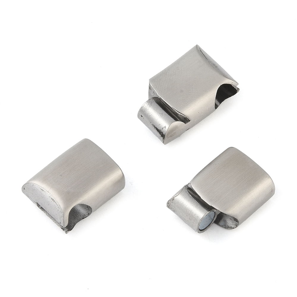 10Set Tarnish Resistant 316 Surgical Stainless Steel Magnetic Clasps with Glue-in Ends Frosted Rectangle Matte Style Stainless Steel Color 43.5x14x8mm Hole: 12x6mm