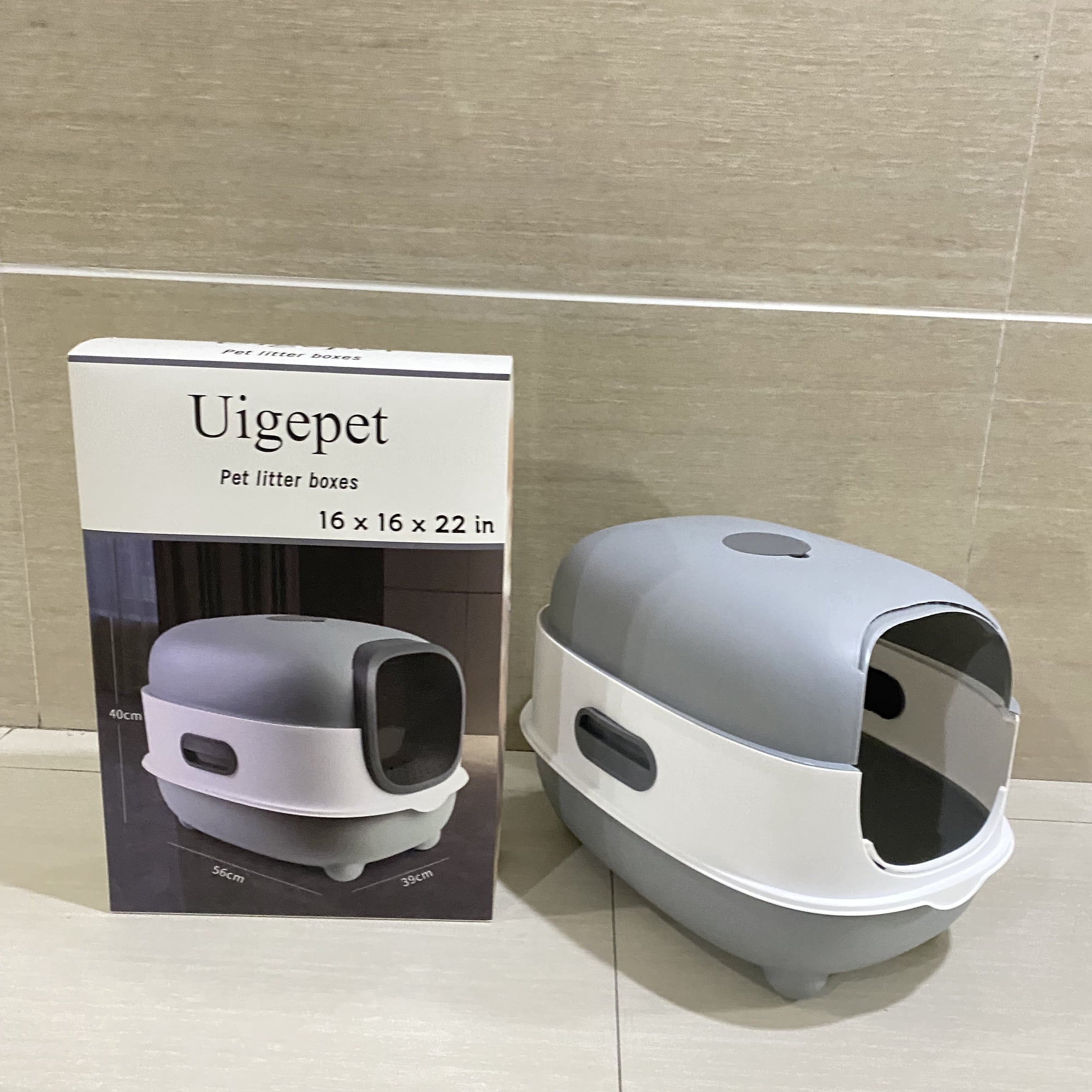 Uigepet Pet litter boxes Jumbo Hooded Pet Litter Boxes Extra Large Gray