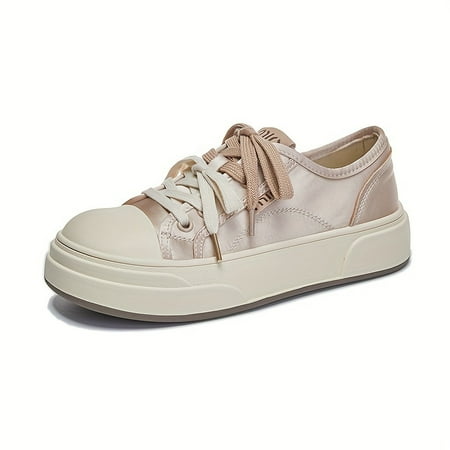 

KINODAY Solid Color Casual Sneakers Lace Up Soft Sole Platform Walking Skate Shoes Breathable Low-top Shoes