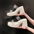 thumbnail image 1 of Summer  New   Sandals Transparent Shoes with Rhinestone Letter Thick High Heel Slippers for Women, 1 of 6