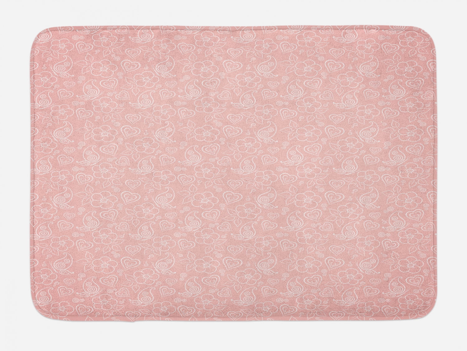 Light Pink Bath Mat, Cute Flowers Spiral Leaves Heart Figures Lovers
