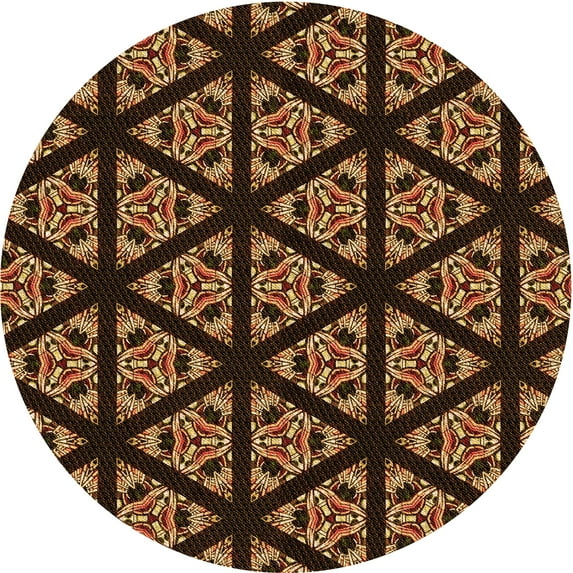 Ahgly Company Indoor Round Patterned Black Bean Brown Area Rugs, 5' Round