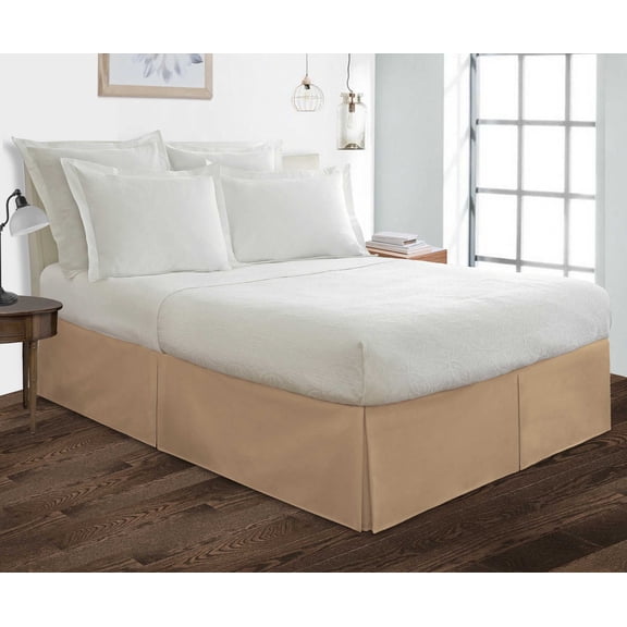 Full Size Tailored Drop Pleated Solid Bed Skirt with Adjustable Elastic Belt Microfiber Fabric Fade & Wrinkle Resistant Bed Frame Cover Easy to Fit & Care (9 Inch Drop, Taupe)
