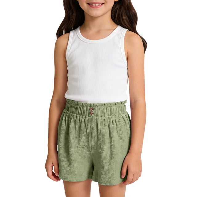 LIJCC Girls Ruffled Casual Shorts Summer Solid Color Wide Leg Shorts Loose Casual Elastic Waist Versatile Shorts