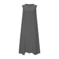 thumbnail image 4 of Ecqkame Womens Cotton Linen Dresses Summer Casual Loose Crew Neck Sleeveless Holiday Dress Trendy Solid Color Lightweight Long Dress 02-Gray L, 4 of 6