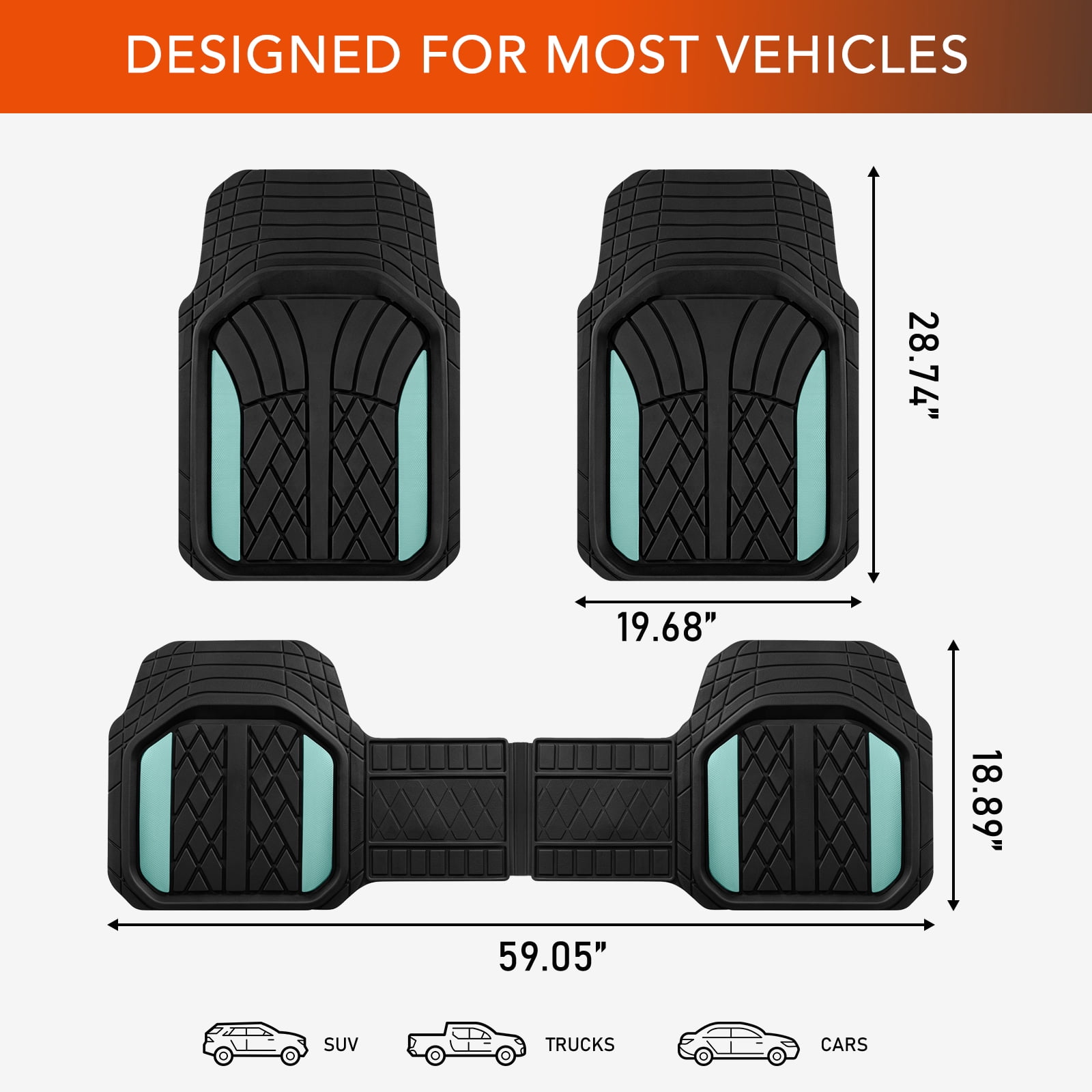 Auto Drive Rubber Car Floor Mats, Trim-to-Fit All-Weather Interior Protection, Waterproof Easy-Clean, Green