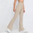 thumbnail image 6 of HongQid Women's High Waist Flare Pants – Yoga Casual Stretch Bell Bottom Trousers, Slim Fit Retro 70s Style Pants for All Seasons,Khaki M, 6 of 9