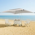 thumbnail image 2 of JUSTLET Collapsible Wagon Cart with Canopy and Bamboo Tabletop - Portable Utility Garden Cart for Camping and Outdoor Activities，Creamy White, 2 of 11