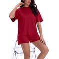 thumbnail image 3 of MINTREUS Womens 2 Piece Lounge Sets Crew Neck Short Summer Pajama Set Airport Travel Outfits with Pockets, 3 of 8