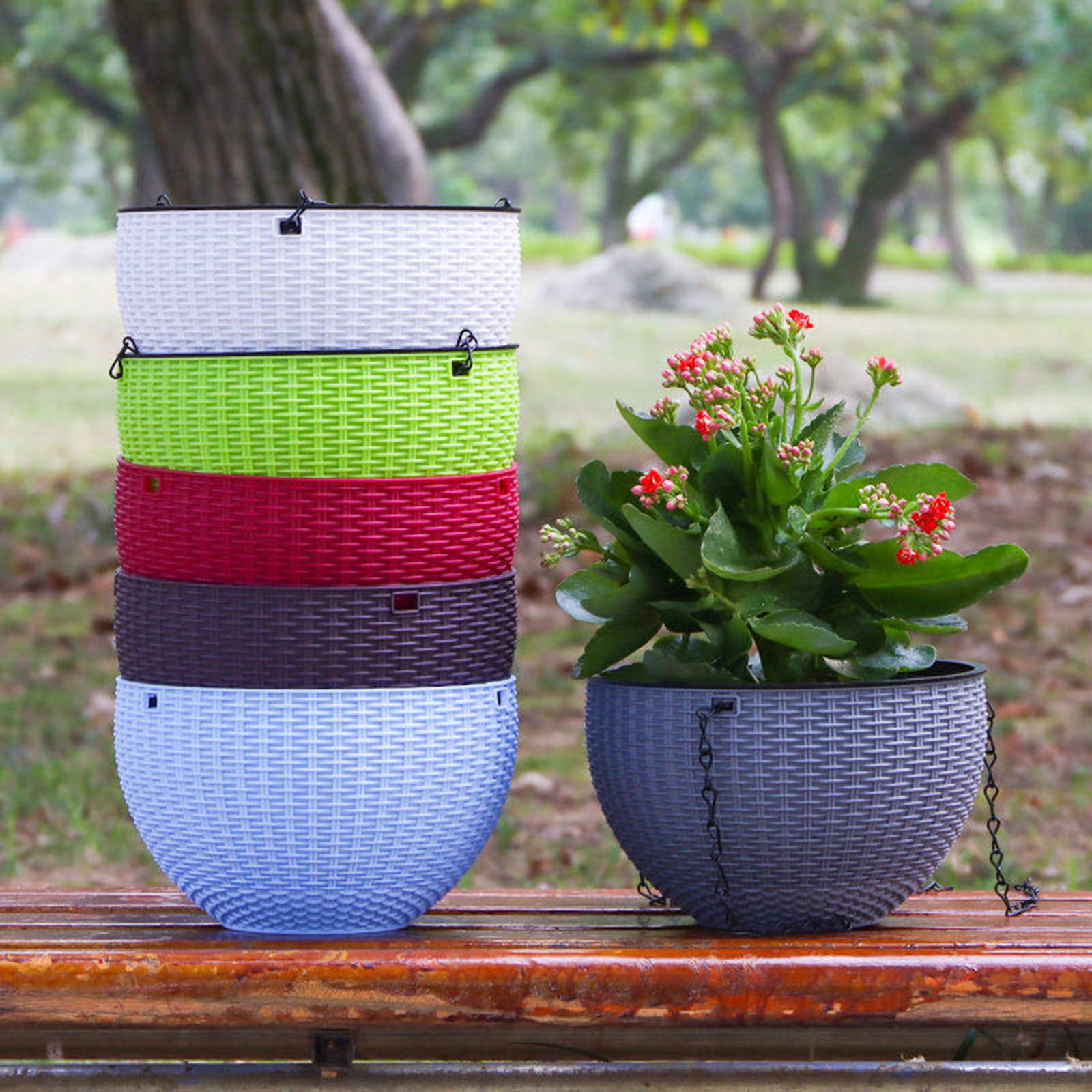 Hanging Baskets Flower Pots Artificial Rattan Plant Basket Hanging Planter with 3 Chains Hanging