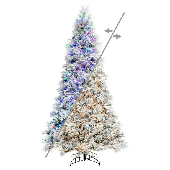 Vickerman 9' x 59" Flocked Atka Pine Artificial Christmas Tree, 3mm LED Color Changing Lights