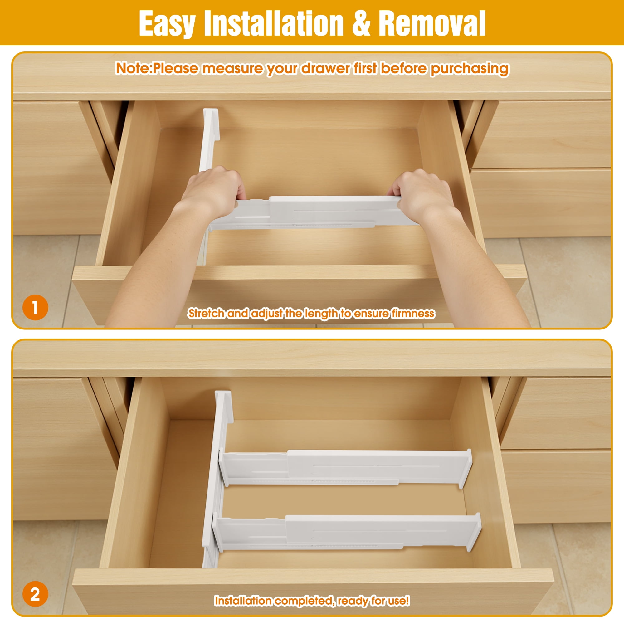 Mimifly 5 Pack Adjustable Drawer Dividers for Clothes, 3.1" High Expandable Dresser Organizers, 10.6"-17.7" Separators with Foam Pads, White