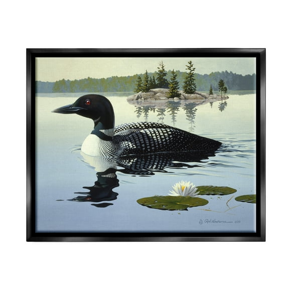 Stupell Industries Duck in Vast Pond Animals & Insects Painting Black Floater Framed Canvas Art Print Wall Art, 21 x 17