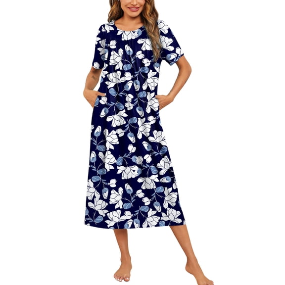 Ekouaer Women's House Dress with Pockets Long Nightgowns for Women House Dress Moo Moos for Women