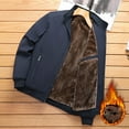 thumbnail image 4 of Lovskoo Men's Bomber Jacket Fleece Lined Solid Color Long Sleeve Windproof Zipper Stand Up Collar Pocket Thick Jacket Coat Blue, 4 of 6