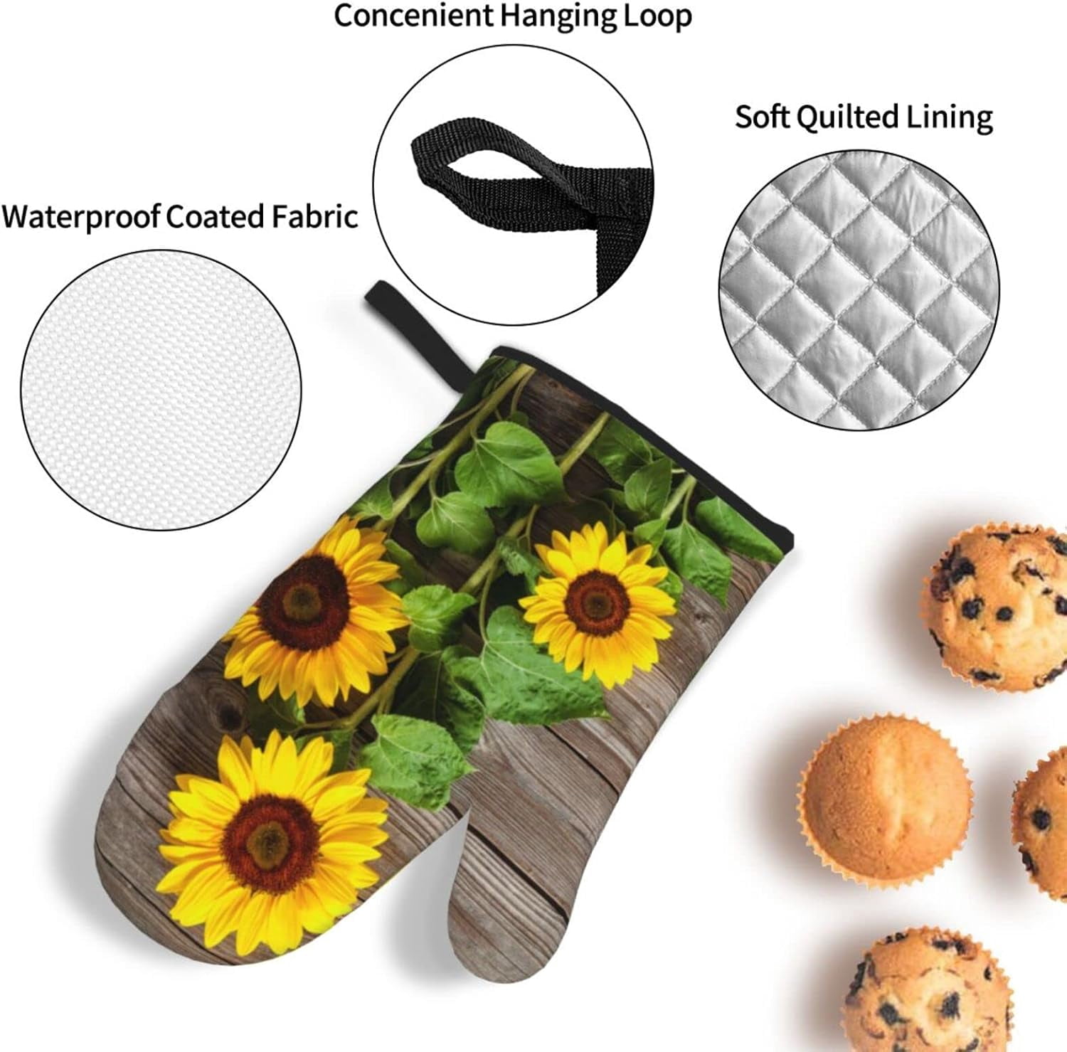 Spring Sunflowers On Board Oven Mitts and Pot Holders Sets of 4 High Heat Resistant Summer Flowers Vintage Oven Mitts with Oven Gloves and Hot Pads Potholders for Kitchen BBQ Non-Slip Cooking Mitts