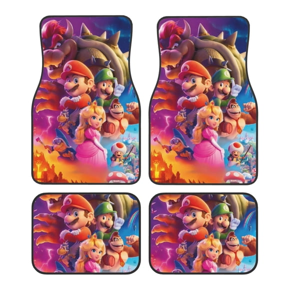 Saiise Mario Print Universal Fit Carpet Floor Mats For SUV,Vans,Sedans,Trucks,Set of 4pcs