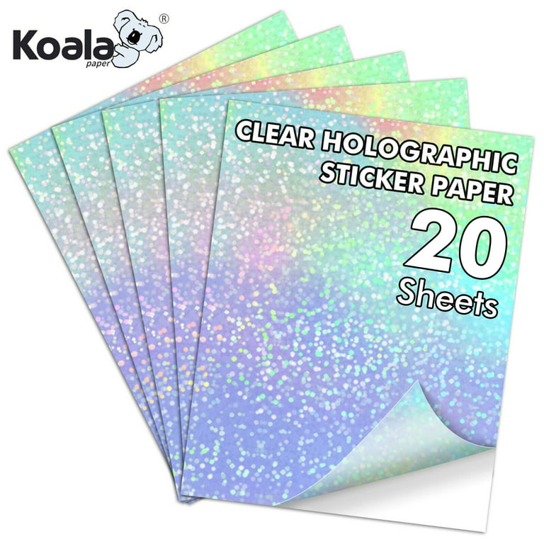 20 Sheets Koala Clear Holographic Sticker Paper Spot, Clear Laminting Sheets A4 Self-Adhesive Vinyl Paper Overlay for Protecting Papers, Stickers