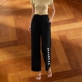thumbnail image 6 of Costeam Womens Dandelion Print Linen Capri Pants Elastic Drawstring High Waist Side Pockets Cuffed Ankle Loose Fit Breathable Cropped Jogger Trousers, 6 of 8