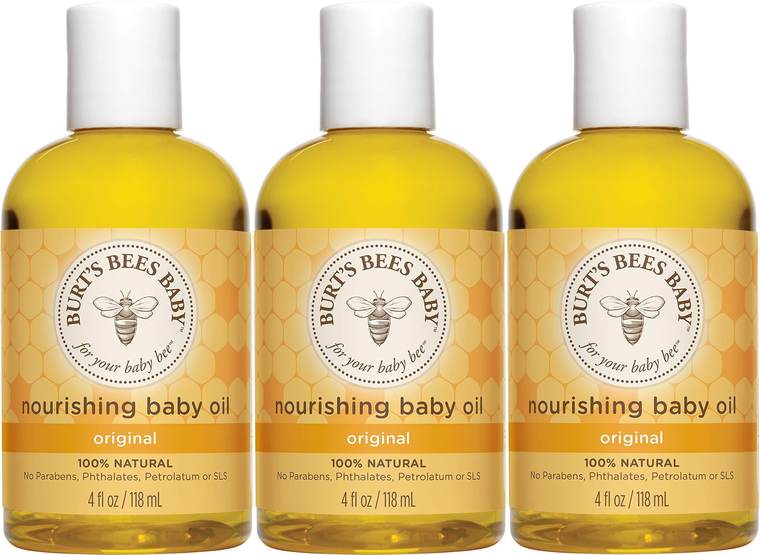 Burt's Bees Baby Nourishing Baby Oil, 100% Natural Baby Skin Care - 4 Ounce  Bottle - Pack of 3