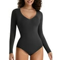 thumbnail image 2 of Women's Seamless Long Sleeve Bodysuit Crew Neck Basic Stretch T Shirt Top, 2 of 8