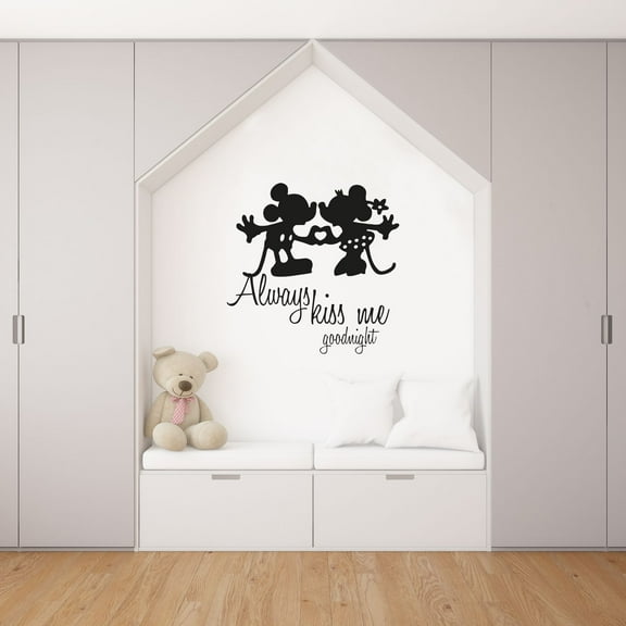 Always Kiss Me Goodnight - Mickey Mouse And Minnie Mouse Cute Sweet Heart Silhouette Vinyl Wall Art Wall Decal Wall Sticker Home Decoration Design Kids Girls Room Wall Décor Size (40x40 inch)