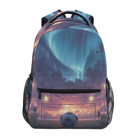 Backpack 16x11.4x6.9 Inches Fashion Backpack Shopping Travel Outing Backpack Soccer Ball Aurora Borealis