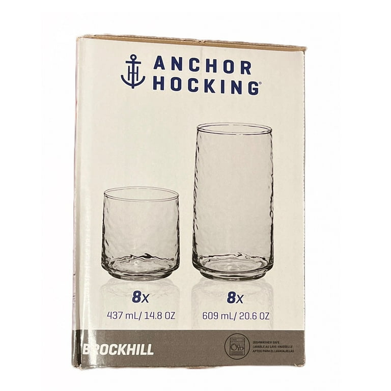 Anchor Hocking Anniston Drinking Glasses Set of 16, Rocks and Tumbler  Glasses