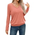 thumbnail image 2 of FUNING Womens V Neck Long Sleeve Shirts Casual Banded Hem Tops Basic Tees Spring Fall Clothes 2025, 2 of 6