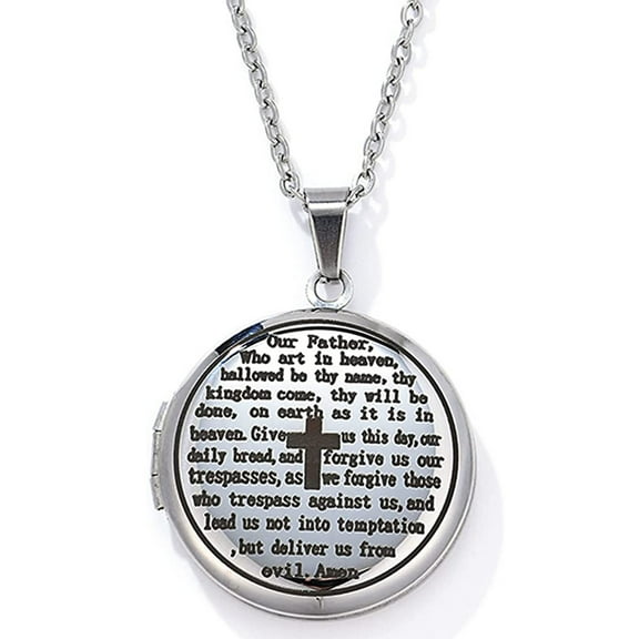 Cross Bible Prayer Memory Locket That Engraved English Bible Lords Silver Necklace, 18"