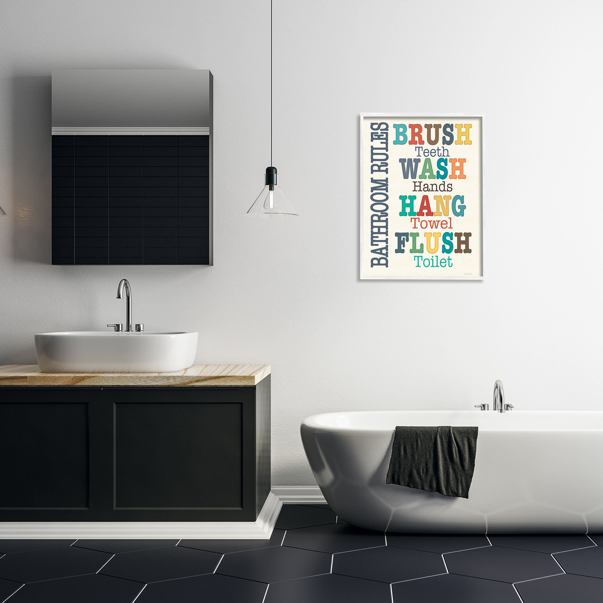 Stupell Industries Colorful Bathroom Rules Typography, 24 x 30,Design by Jo Moulton