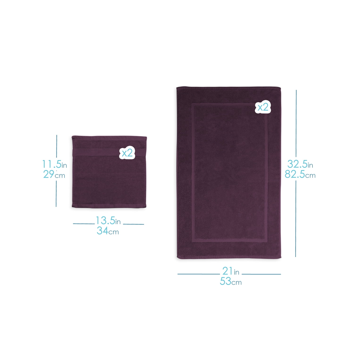 Clara Clark Bath Towels Set, 100% Cotton Luxury Softness 4 Pc Set, Purple