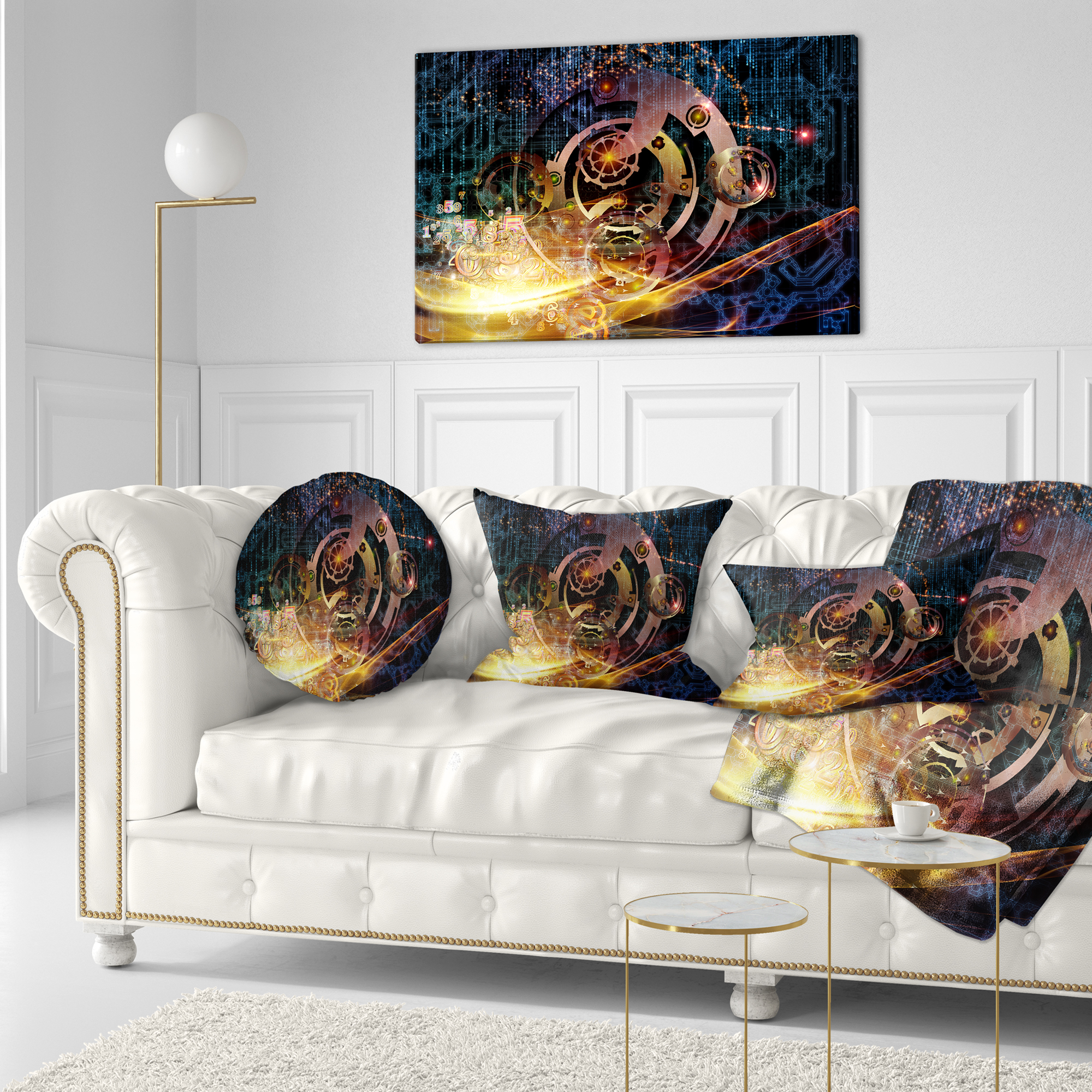 Designart Lights of Gears - Abstract Throw Pillow - 12x20