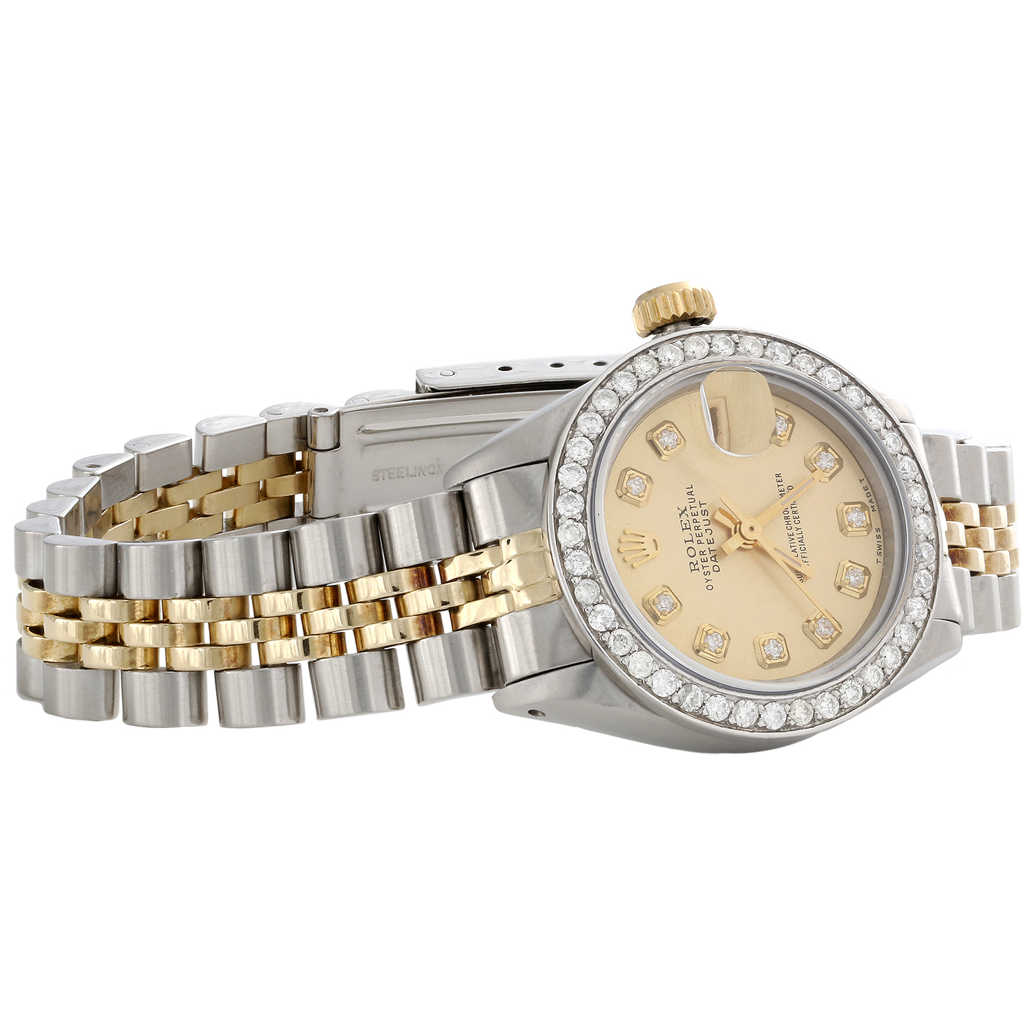 Ladies 18K / Steel Rolex DateJust Jubilee 6917 Diamond Watch Champagne Dial 1 CT. - image 4 of 10