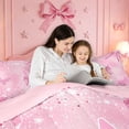 thumbnail image 4 of Homewish Glitter Bowknot Print Monogram A Full Size Comforter Sets,Pink Cute Initial Bedding Comforter Set For Girl,Pink Reversible,3pcs,1 Comforter and 2 Pillowcases, 4 of 7