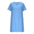 thumbnail image 5 of Womens Summer Dress Fashion Solid Color V-Neck Mid-Length Dress Cotton and Linen Slim Fit Short Sleeve Holiday Party Dresses, 5 of 6