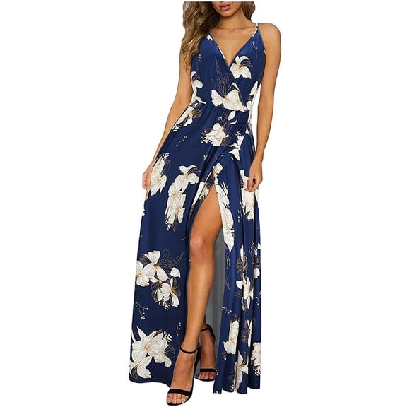 Summer Deals!Plus Size Dresses for Women Casual,Summer Dresses for Women 2024 Women Dresses Women Fashion V-Neck Sleeveless Floral Print Sling Dress Casual Long Maxi Dress Sleeveless Dress for Women