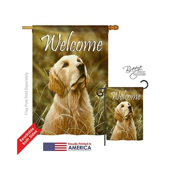 Breeze Decor 10074 Pets Yellow Lab 2-Sided Vertical Impression House Flag - 28 x 40 in.