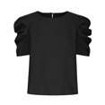 thumbnail image 4 of WAIIMAK Summer Womens Tops Solid Color Round Neck Blouse Pleated Puff Short Sleeve Tops, 4 of 6