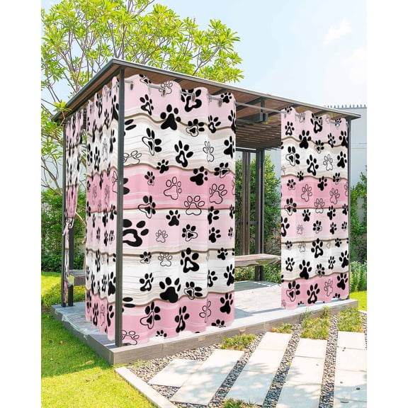 nqOlkjepod Outdoor Curtains for Patio Waterproof, Pink Beige Paw Print Outdoor Privacy Panels Grommet, Vintage Farmhouse Country Wooden Grain Blackout Outside Curtains for Porch 54"x95", 2 Panels