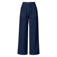 thumbnail image 4 of Atkumj Cotton Linen Pants for Women with Pockets High Waist Button Straight Leg Trouser Pants Casual Solid Color Women Baggy Pants for Everyday Outfit 2XL, 4 of 7